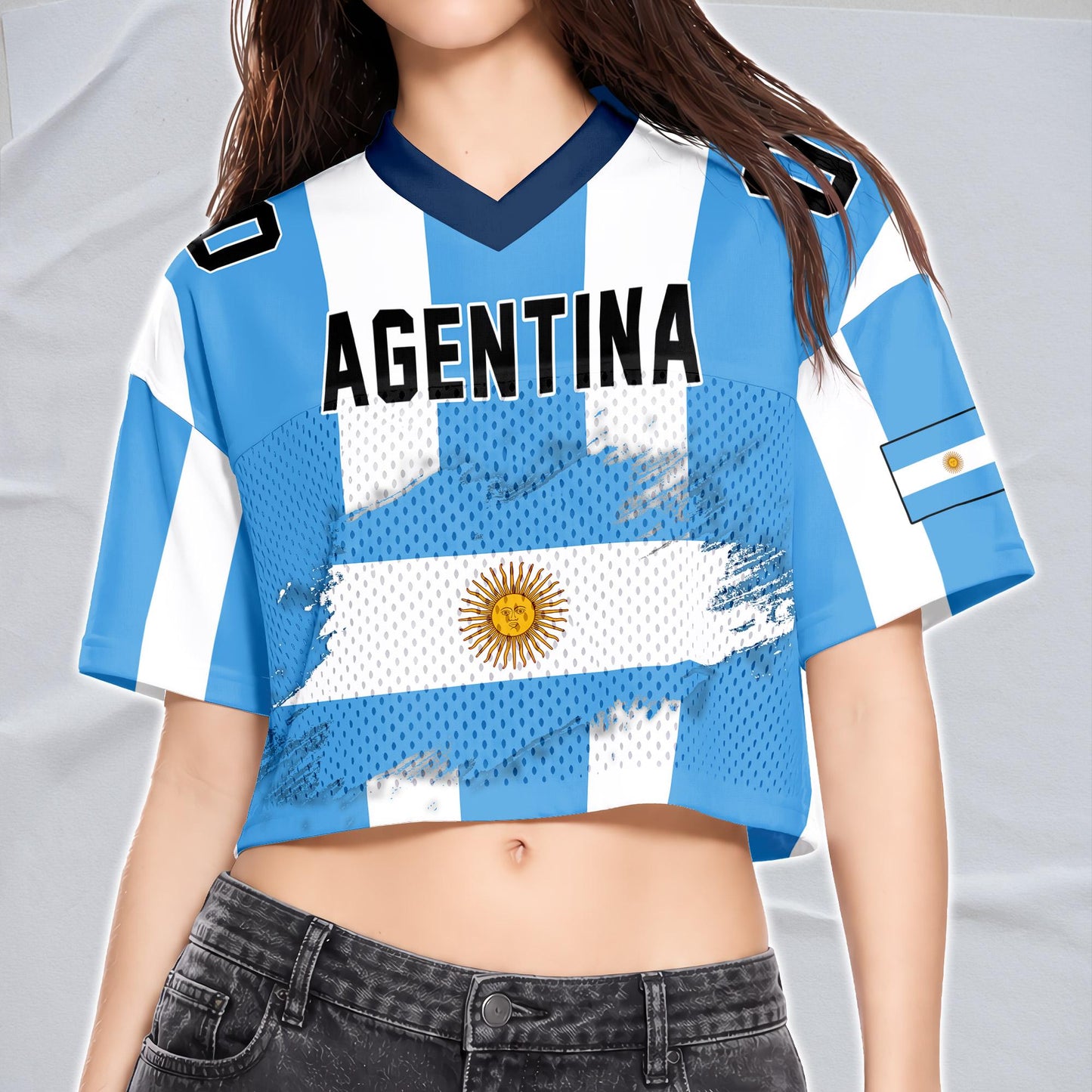 Custom Argentina Football Jersey for Women, Personalized Name Number Logo Mesh Crop Top, Summer Soccer 2026 Jersey,Argentina Girl Shirt 2026 | DM63