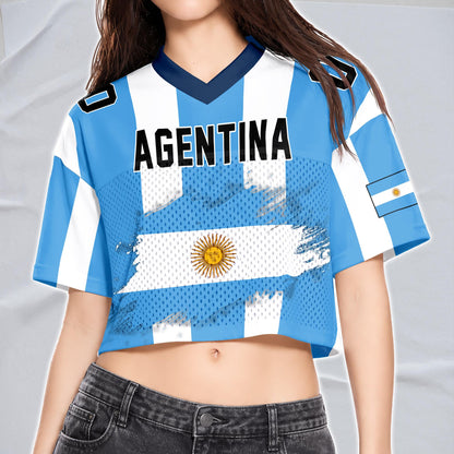 Custom Argentina Football Jersey for Women, Personalized Name Number Logo Mesh Crop Top, Summer Soccer 2026 Jersey,Argentina Girl Shirt 2026 | DM63