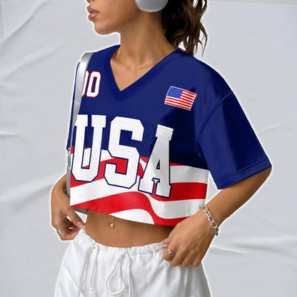 Custom USA Football Jersey for Women, Personalized Printed Name Number Mesh Crop Top, Summer Soccer 2026 Jersey, America Soccer 2026 Shirt | EW90
