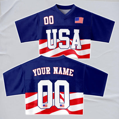 Custom USA Football Jersey for Women, Personalized Printed Name Number Mesh Crop Top, Summer Soccer 2026 Jersey, America Soccer 2026 Shirt | EW90