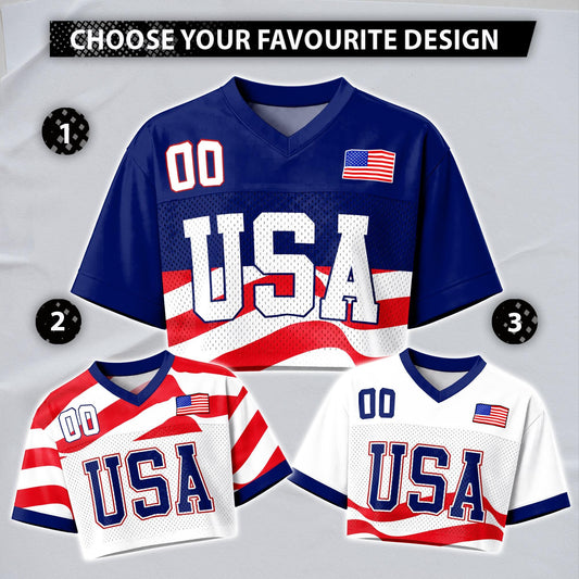 Custom USA Football Jersey for Women, Personalized Printed Name Number Mesh Crop Top, Summer Soccer 2026 Jersey, America Soccer 2026 Shirt | EW90