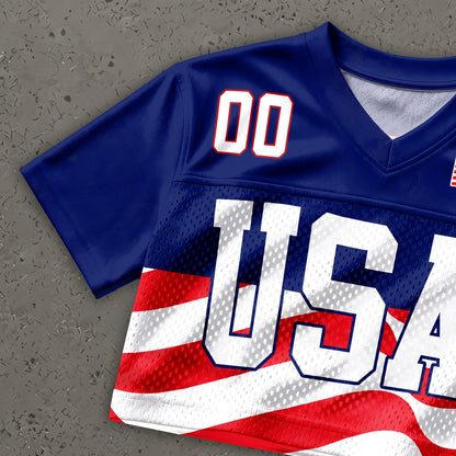 Custom USA Football Jersey for Women, Personalized Printed Name Number Mesh Crop Top, Summer Soccer 2026 Jersey, America Soccer 2026 Shirt | EW90