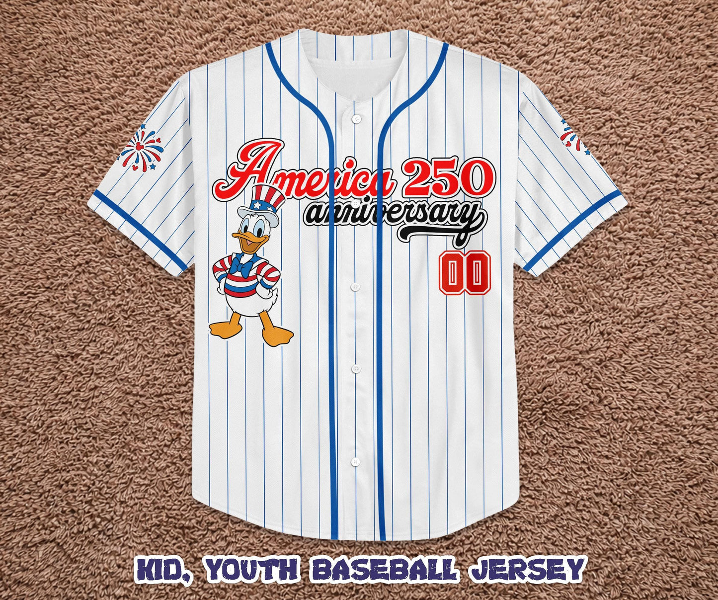 Custom Donald Duck America 250th Anniversary Baseball Jersey, Patriotic Mickey and Friends Shirt | LG18