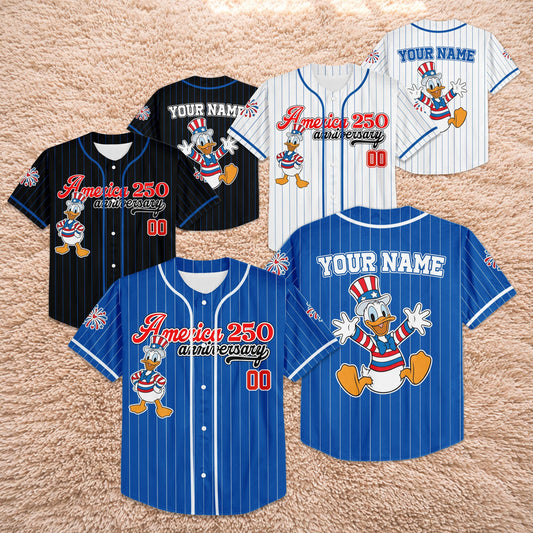 Custom Donald Duck America 250th Anniversary Baseball Jersey, Patriotic Mickey and Friends Shirt | LG18
