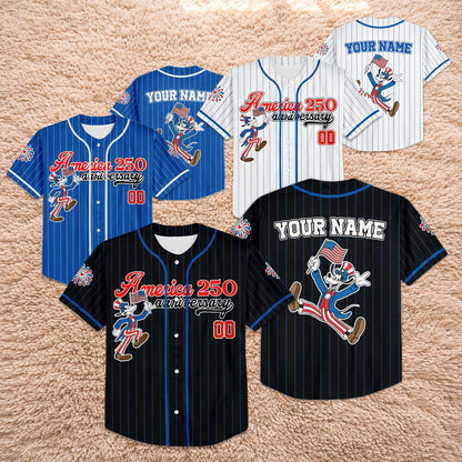 Custom America 250th Anniversary Baseball Jersey, Personalized Goofy Dog Patriotic Shirt, 4th of July Disney Family Trip Outfit | AX56