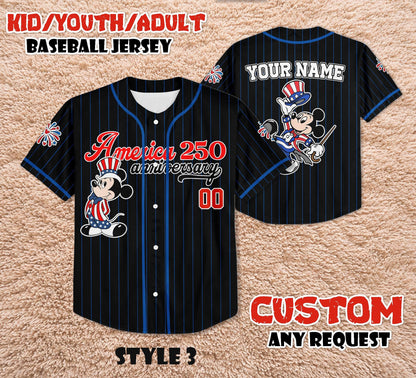 Custom Mickey America 250th Anniversary Baseball Jersey, Patriotic Mickey and Friends Shirt | UW28