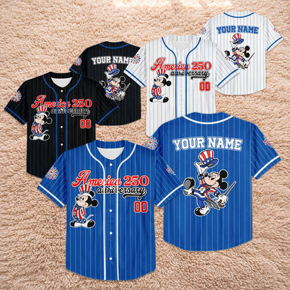 Custom Mickey America 250th Anniversary Baseball Jersey, Patriotic Mickey and Friends Shirt | UW28
