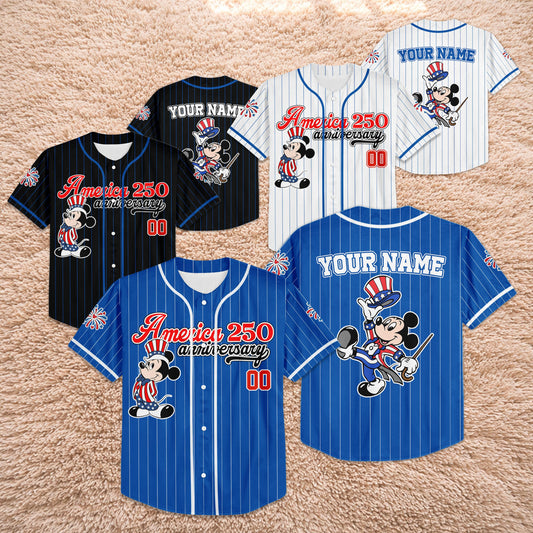 Custom Mickey America 250th Anniversary Baseball Jersey, Patriotic Mickey and Friends Shirt | UW28