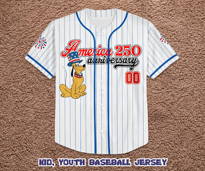 Custom America 250th Anniversary Baseball Jersey, Personalized Pluto Dog Patriotic Shirt, 4th of July Disney Family Trip Outfit | TZ84