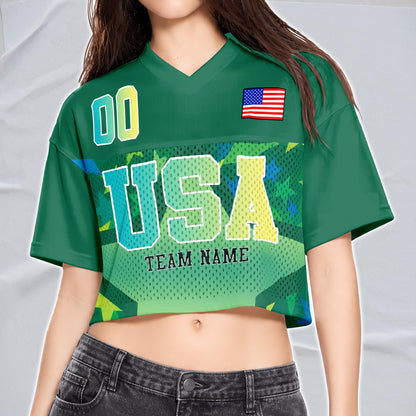 Custom USA Football Jersey for Women, Personalized Printed Name Number Mesh Crop Top, Summer Soccer 2026 Jersey, America Soccer 2026 Shirt | QC19