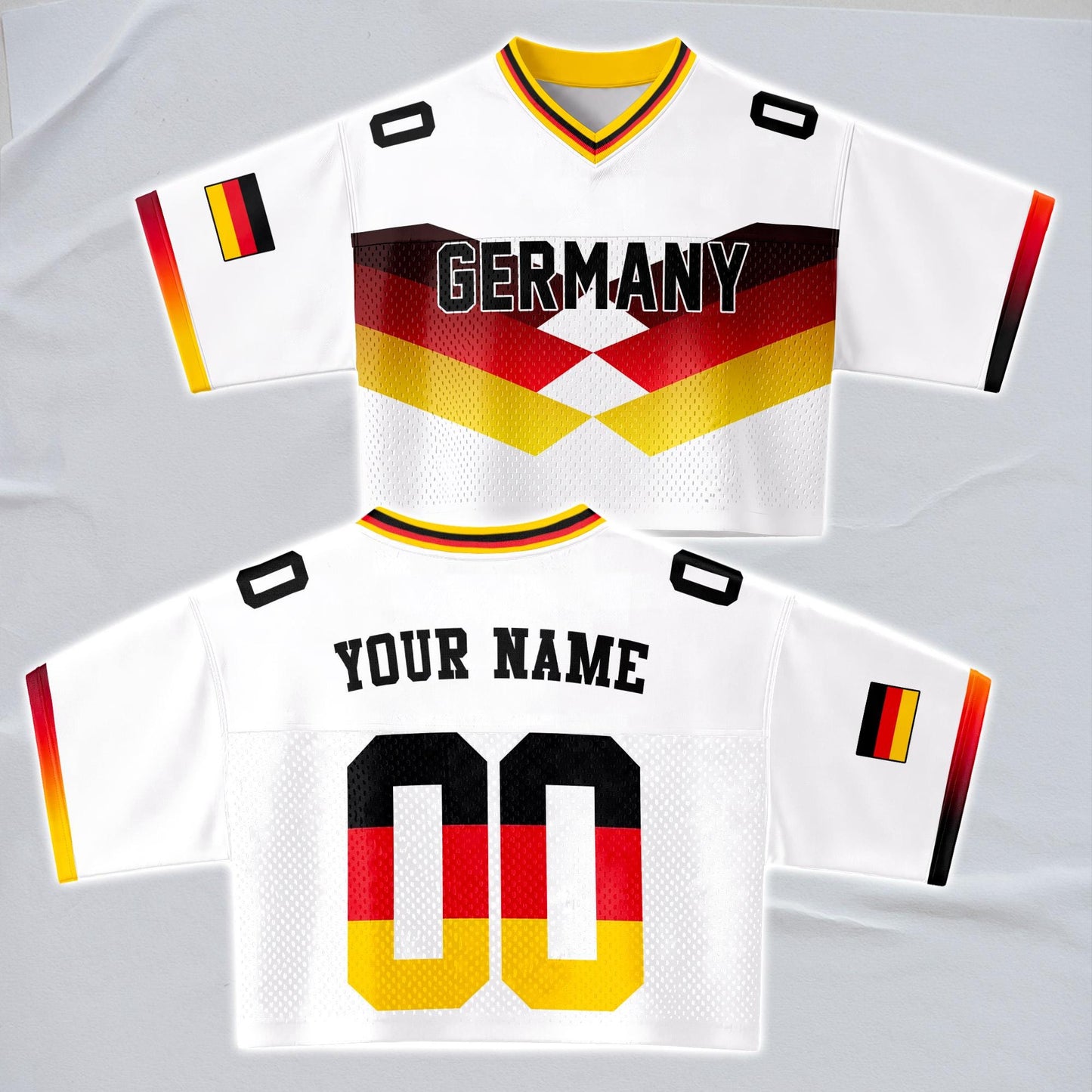 Custom Cheerleading Germany Football Jersey for Women, Personalized Printed Name Number Mesh Crop Top, White Navy Soccer Jersey,German Shirt | DG87