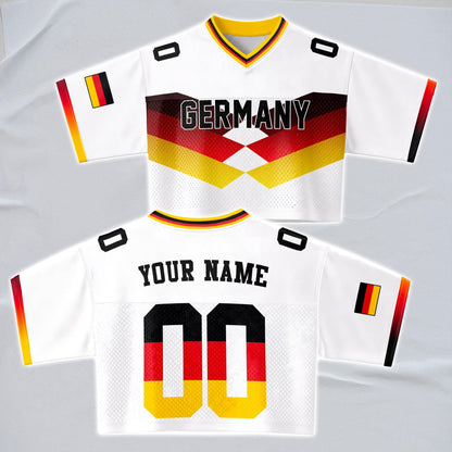 Custom Cheerleading Germany Football Jersey for Women, Personalized Printed Name Number Mesh Crop Top, White Navy Soccer Jersey,German Shirt | DG87