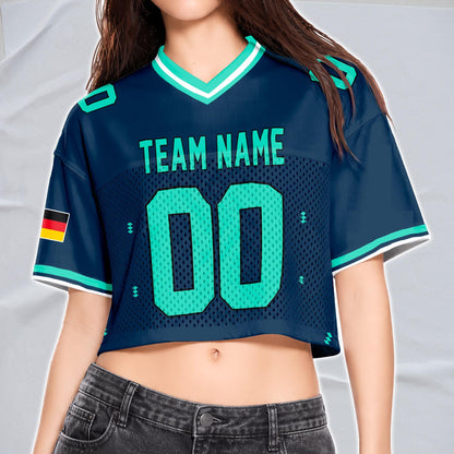 Custom Cheerleading Germany Football Jersey for Women, Personalized Printed Name Number Mesh Crop Top, White Navy Soccer Jersey,German Shirt | PM17