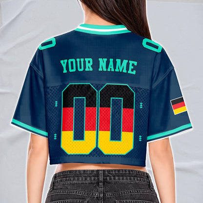Custom Cheerleading Germany Football Jersey for Women, Personalized Printed Name Number Mesh Crop Top, White Navy Soccer Jersey,German Shirt | PM17