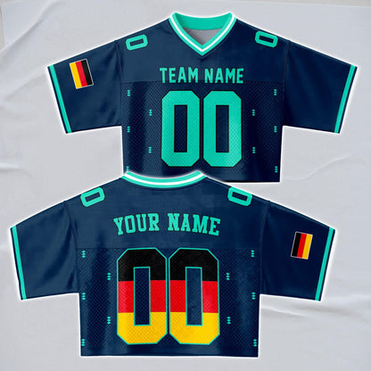 Custom Cheerleading Germany Football Jersey for Women, Personalized Printed Name Number Mesh Crop Top, White Navy Soccer Jersey,German Shirt | PM17