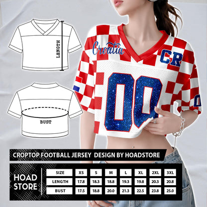 Custom Cheerleading Croatia Football Jersey for Women, Personalized Printed Name Number Mesh Crop Top, Red White Soccer Jersey,Croatia Shirt | HC45