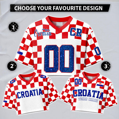 Custom Cheerleading Croatia Football Jersey for Women, Personalized Printed Name Number Mesh Crop Top, Red White Soccer Jersey,Croatia Shirt | HC45