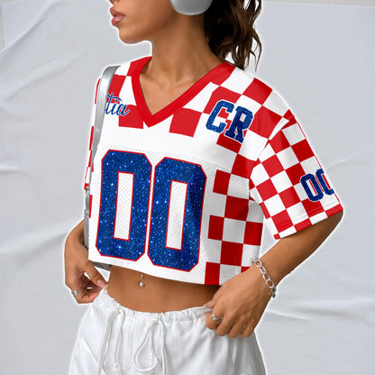 Custom Cheerleading Croatia Football Jersey for Women, Personalized Printed Name Number Mesh Crop Top, Red White Soccer Jersey,Croatia Shirt | HC45