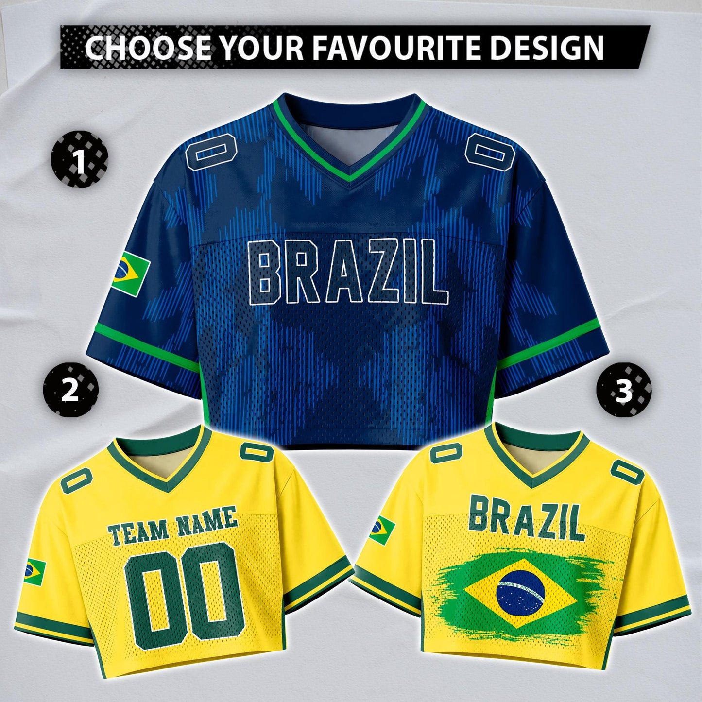 Custom Cheerleading Brasil Football Jersey for Women, Personalized Printed Name Number Mesh Crop Top,Green Yellow Soccer Jersey,Brazil Shirt | HI50