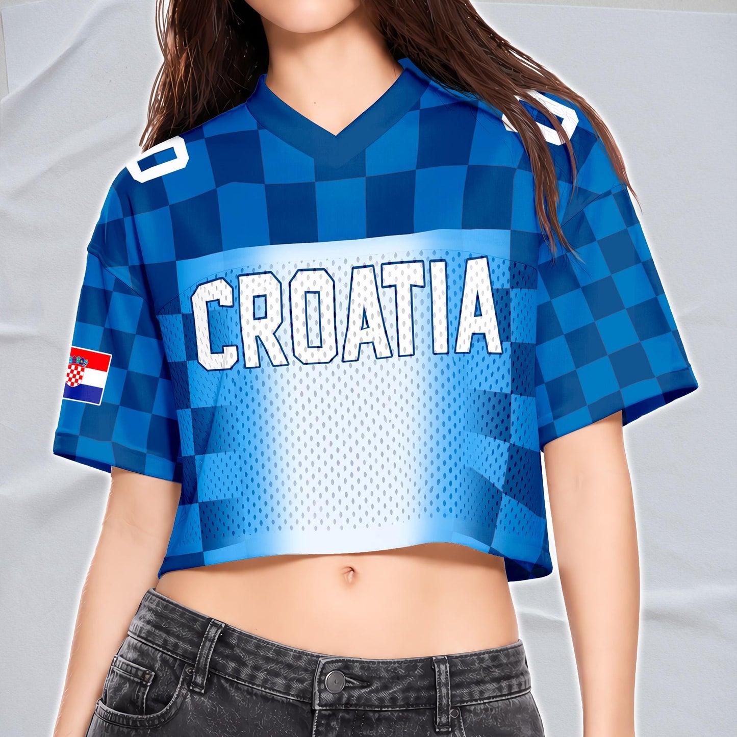 Custom Cheerleading Croatia Football Jersey for Women, Personalized Printed Name Number Mesh Crop Top, Red White Soccer Jersey,Croatia Shirt | KF53