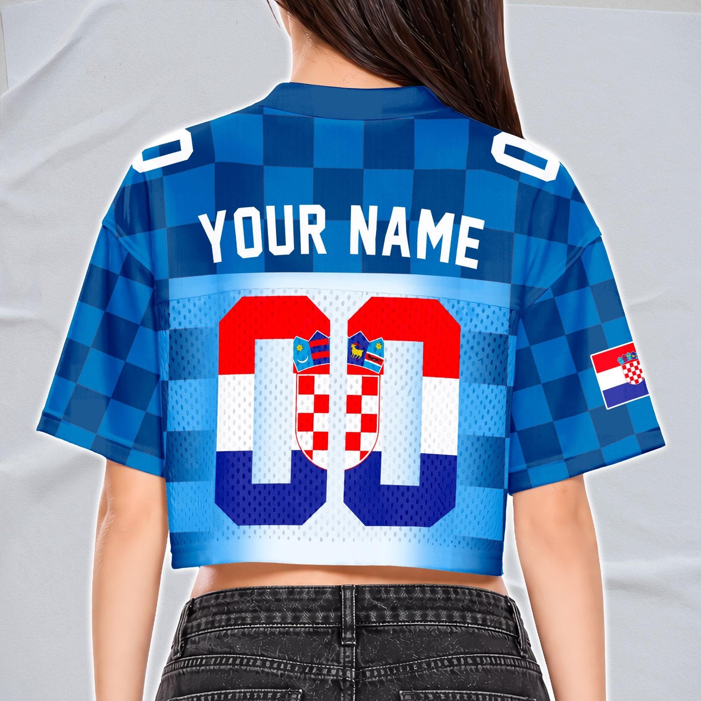 Custom Cheerleading Croatia Football Jersey for Women, Personalized Printed Name Number Mesh Crop Top, Red White Soccer Jersey,Croatia Shirt | KF53
