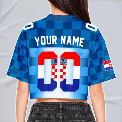 Custom Cheerleading Croatia Football Jersey for Women, Personalized Printed Name Number Mesh Crop Top, Red White Soccer Jersey,Croatia Shirt | KF53
