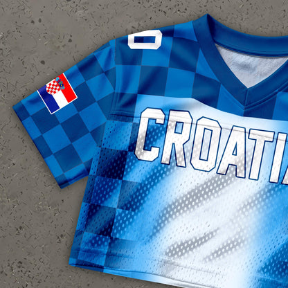 Custom Cheerleading Croatia Football Jersey for Women, Personalized Printed Name Number Mesh Crop Top, Red White Soccer Jersey,Croatia Shirt | KF53