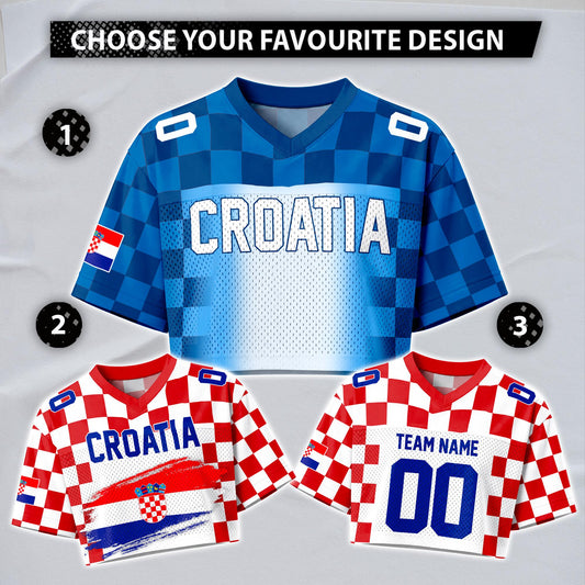 Custom Cheerleading Croatia Football Jersey for Women, Personalized Printed Name Number Mesh Crop Top, Red White Soccer Jersey,Croatia Shirt | KF53