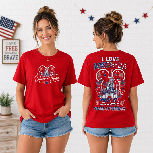 Disney 250 Years Freedom Shirt, Mickey Castle America Tee, Believe In Magic t, Family Vacation Gift | LN69