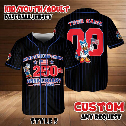 Custom Disney Mickey & Friends Daisy Baseball Jersey, USA 250th Anniversary Patriotic Jersey | BH80