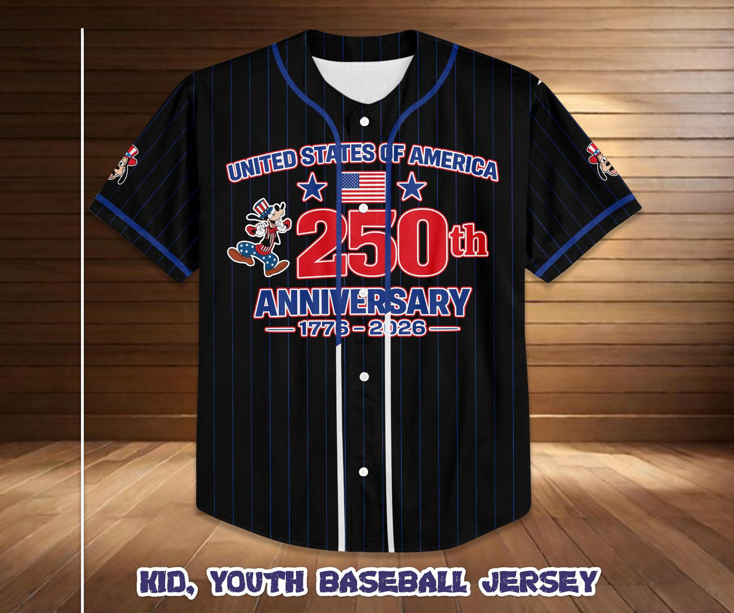 Disney Mickey And Friends Goofy Baseball Jersey, Custom America 250th Anniversary Shirt, Kids Youth Adult Patriotic Game Day Tee | MV24