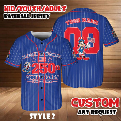 Disney Mickey And Friends Goofy Baseball Jersey, Custom America 250th Anniversary Shirt, Kids Youth Adult Patriotic Game Day Tee | MV24