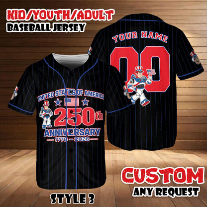 Custom Buzz Lightyear Baseball Jersey, 250th Anniversary USA Outfit, Birthday Gift | CW17