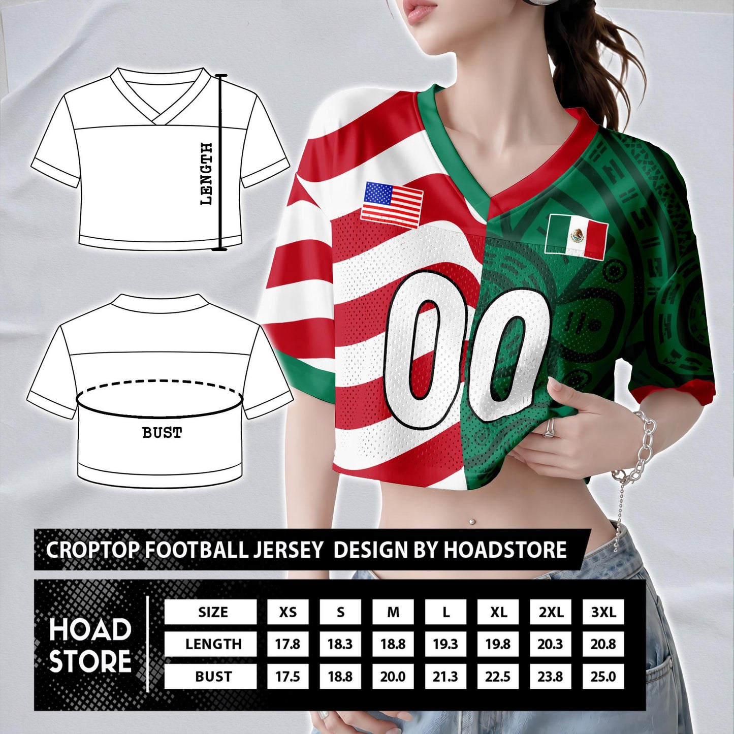 Custom USA Football Half & Half Jersey Crop Top, Personalized Binational Flag Shirt, Matching Fan Set, Game Day Outfit Gift | CT68