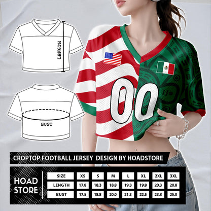Custom USA Football Half & Half Jersey Crop Top, Personalized Binational Flag Shirt, Matching Fan Set, Game Day Outfit Gift | CT68