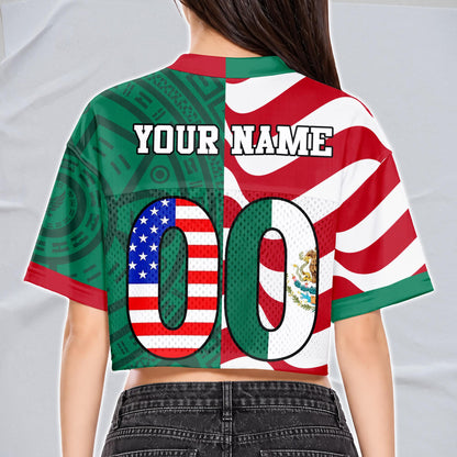 Custom USA Football Half & Half Jersey Crop Top, Personalized Binational Flag Shirt, Matching Fan Set, Game Day Outfit Gift | CT68