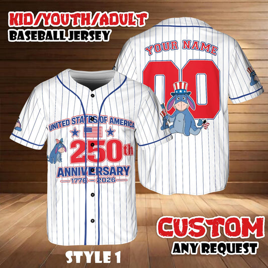 Custom Disney Piglet America 250th Anniversary Baseball Jersey, Winnie The Pooh Patriotic Jersey Shirt | OL65
