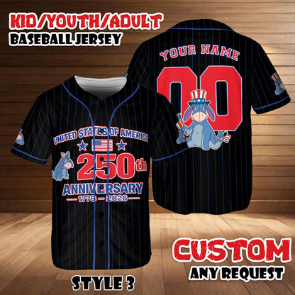 Custom Disney Piglet America 250th Anniversary Baseball Jersey, Winnie The Pooh Patriotic Jersey Shirt | OL65