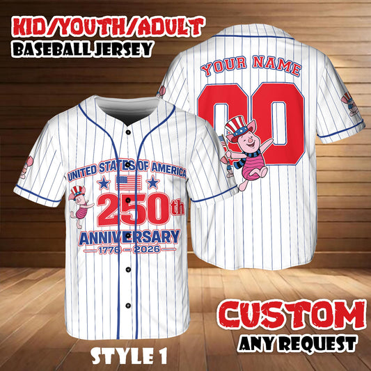 Custom Disney Piglet America 250th Anniversary Baseball Jersey, Winnie The Pooh Patriotic Jersey Shirt | PS27