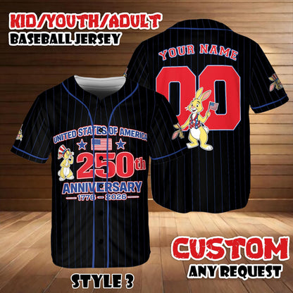 Custom Disney Rabbit America 250th Anniversary Baseball Jersey, Winnie The Pooh Patriotic Shirt, USA 2026 Baseball Team Gift For Fans | HQ59
