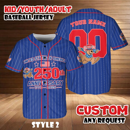 Custom Disney Roo America 250th Anniversary Baseball Jersey, Winnie The Pooh Patriotic Shirt, USA 2026 Disney Team Outfit Gift For Fans | NX62