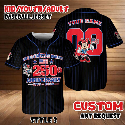 Custom Mickey America 250th Anniversary Baseball Jersey, Patriotic USA Flag Shirt | OG40