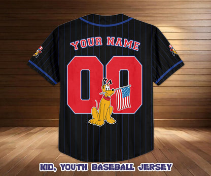 Custom Disney Pluto America 250th Anniversary Baseball Jersey, Personalized 4th of July Shirt | HO35