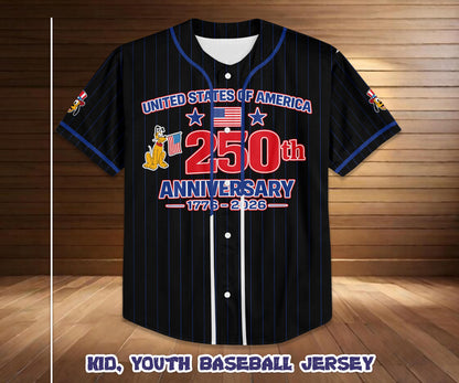 Custom Disney Pluto America 250th Anniversary Baseball Jersey, Personalized 4th of July Shirt | HO35