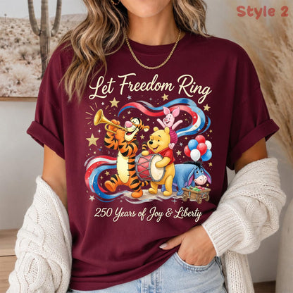 Comfort Colors Disney Pooh Liberty Bell Shirt, Let Freedom Ring 250 Years Tee, Patriotic T Shirt  Family Gift | KV85