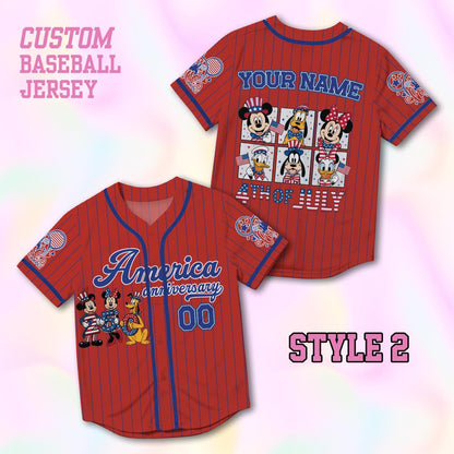 Custom Disney 4th Of July Mickey Baseball Jersey, Personalized Mickey and Friends Independence Day Shirt, Family Matching July 4th Gift | ZT23