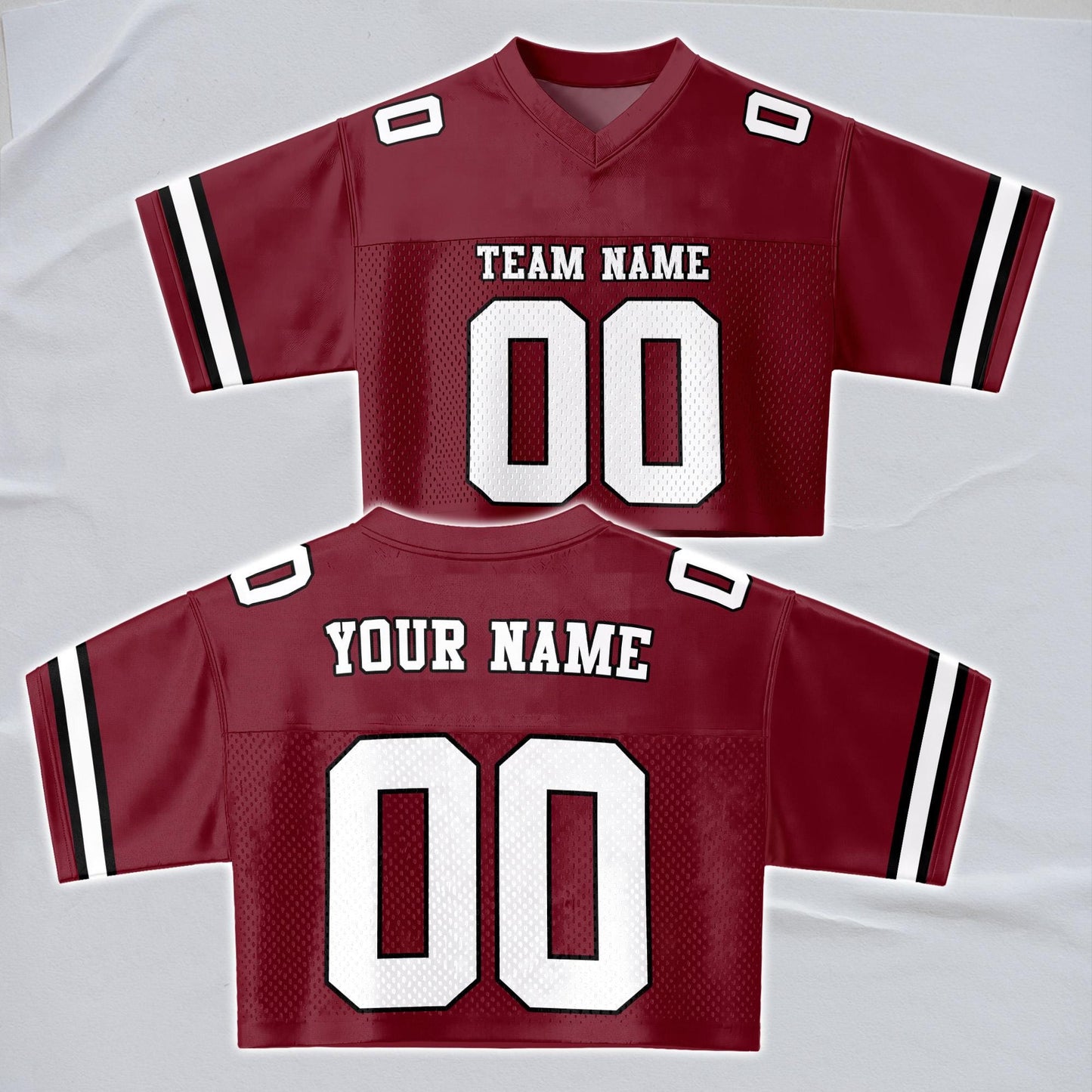 Custom Cheerleading Football Crop Top for Girls, Maroon Black White Jersey Shirt, Personalized Name Number Logo, College Game Day Outfit | DC16