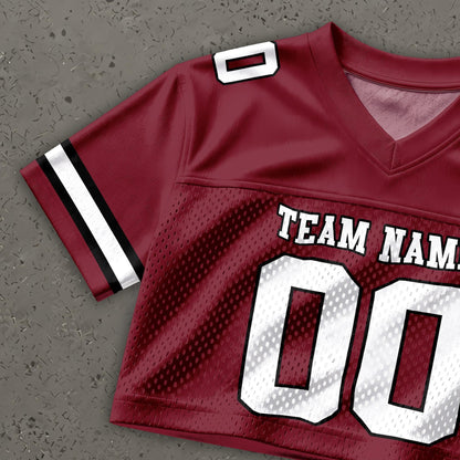 Custom Cheerleading Football Crop Top for Girls, Maroon Black White Jersey Shirt, Personalized Name Number Logo, College Game Day Outfit | DC16