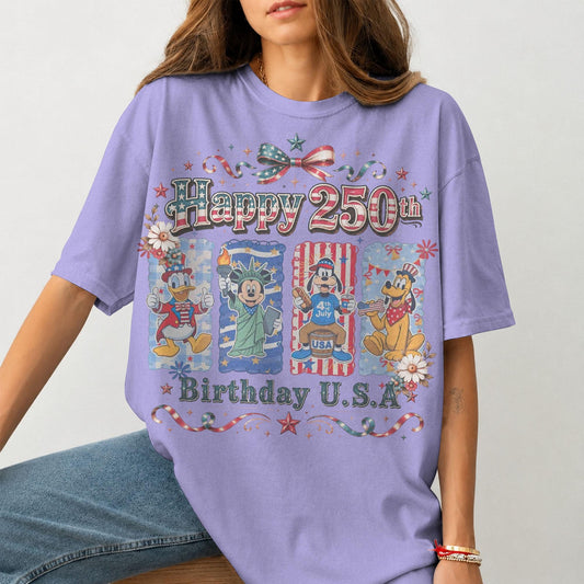 Mickey Donald Goofy 4th of July Shirt, Disney America 250th Birthday Tee, Vintage Patriotic Comfort Colors | MB29