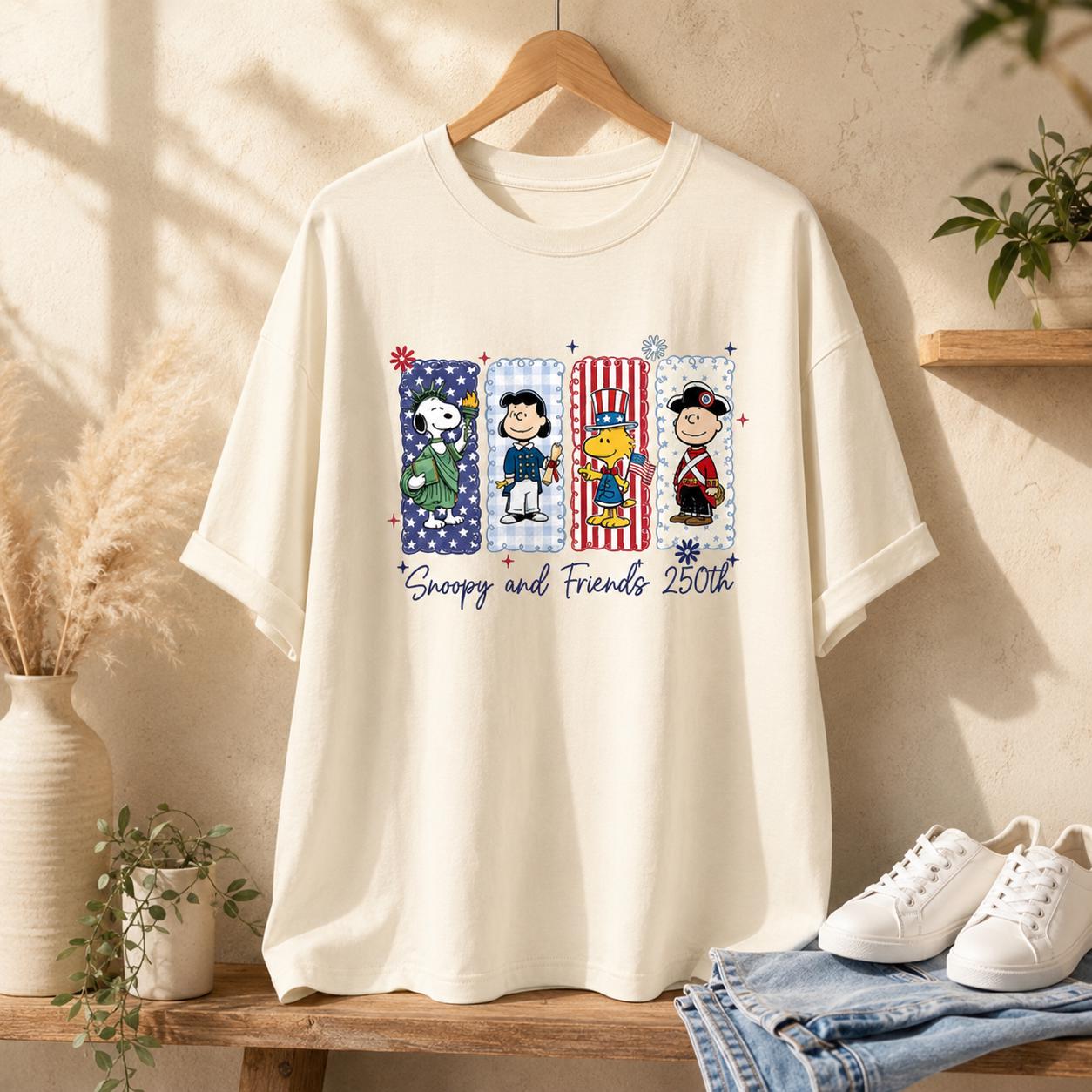 Snoopy and Friends 250th Shirt, Peanuts Patriotic Tee, America 250th Birthday Comfort Colors, 4th of July Gift | YX77